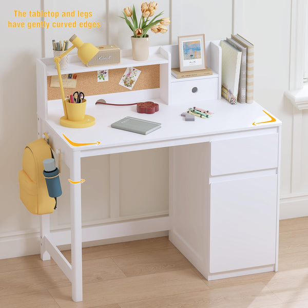 Kids Desk and Chair Set with Hutch and Storage