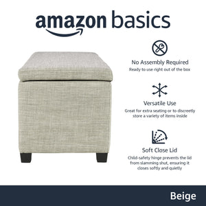 Beige Upholstered Storage Ottoman Bench