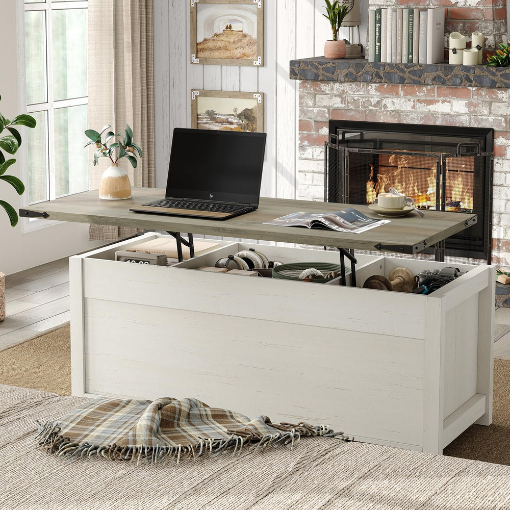 Lift Top Coffee Table with Storage & Sliding Barn Doors, Farmhouse