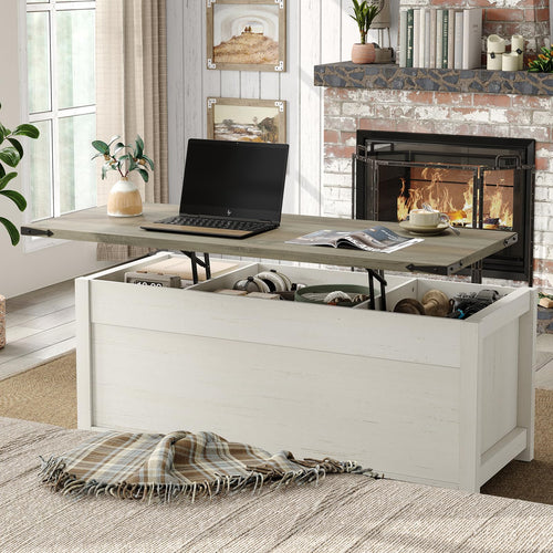 Lift Top Coffee Table with Storage & Sliding Barn Doors, Farmhouse