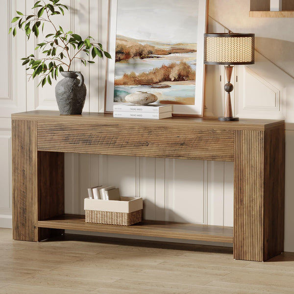 70.9" Farmhouse Fluted Console Table with 2-Tier Storage