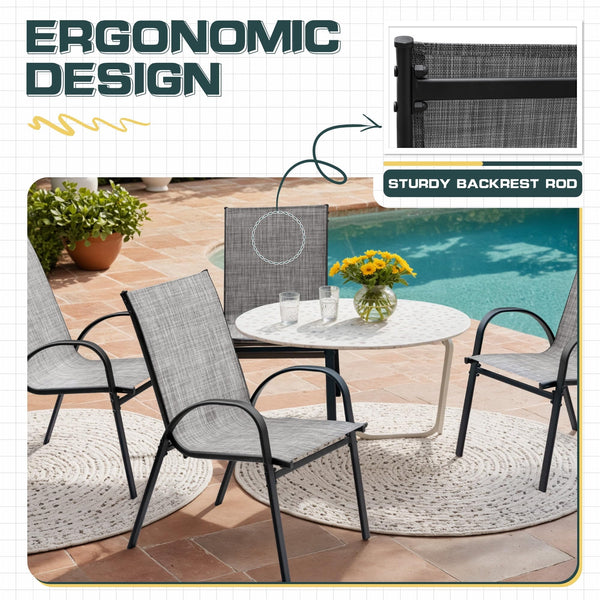 4-Pack Stackable Outdoor Patio Dining Chairs – Steel Frame & Textilene Fabric