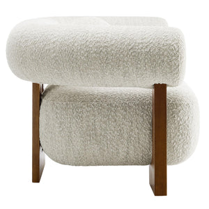 Boucle Accent Armchair with Pillow & Wood Legs