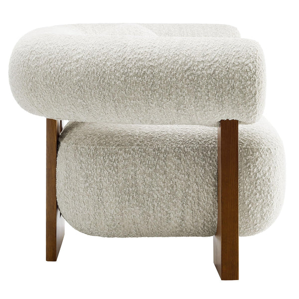 Boucle Accent Armchair with Pillow & Wood Legs