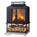 Square Chiminea Outdoor Wood Burning Fire Pit with Grill