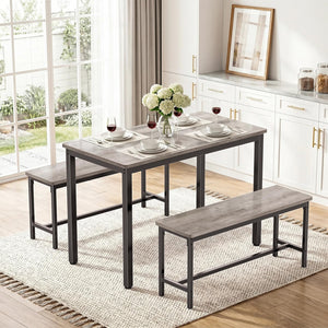 3-Piece Dining Table Set with 2 Benches