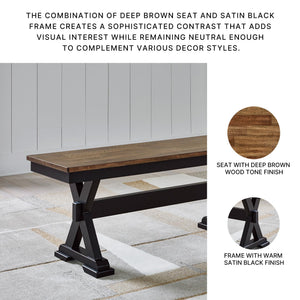 Farmhouse 48" Dining Bench – Dark Brown & Black