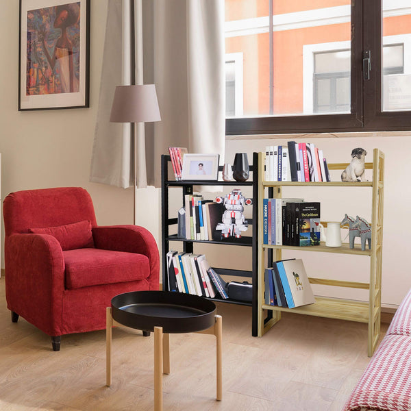 3-Shelf Folding Solid Wood Bookcase