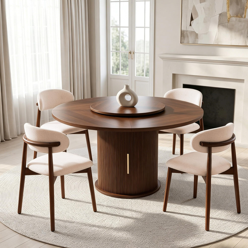 Round Dining Table Set with Storage & Turntable