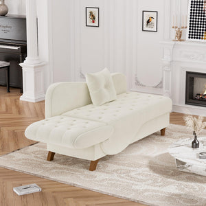 Velvet Chaise Lounge Chair with Storage & Adjustable Backrest