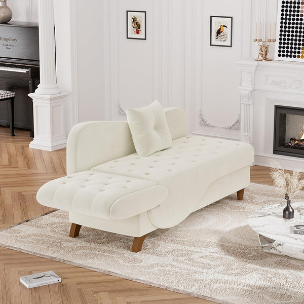 Velvet Chaise Lounge Chair with Storage & Adjustable Backrest