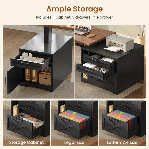 L-Shaped Electric Standing Desk with Drawers & Storage