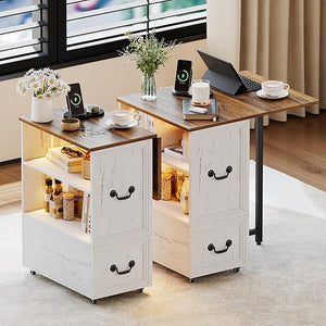 Rolling End Table with Charging Station & LED Lights