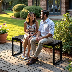 Outdoor Garden Bench – 2-Person HDPS Patio Bench with Metal Frame