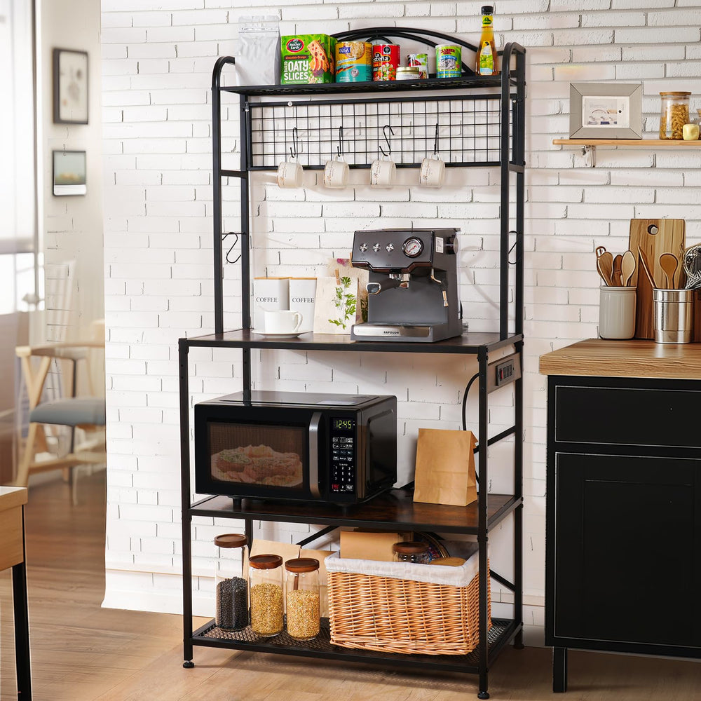 Baker's Rack with Power Outlet, 5-Tier Kitchen Storage Shelf