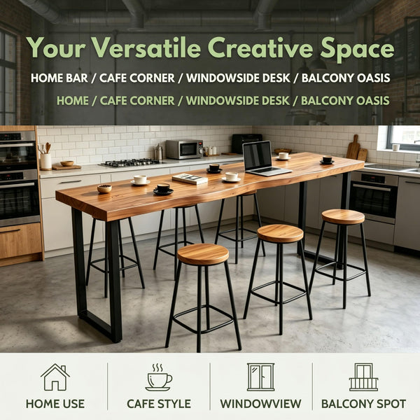 Farmhouse Narrow Bar Table – Solid Wood, Industrial Style