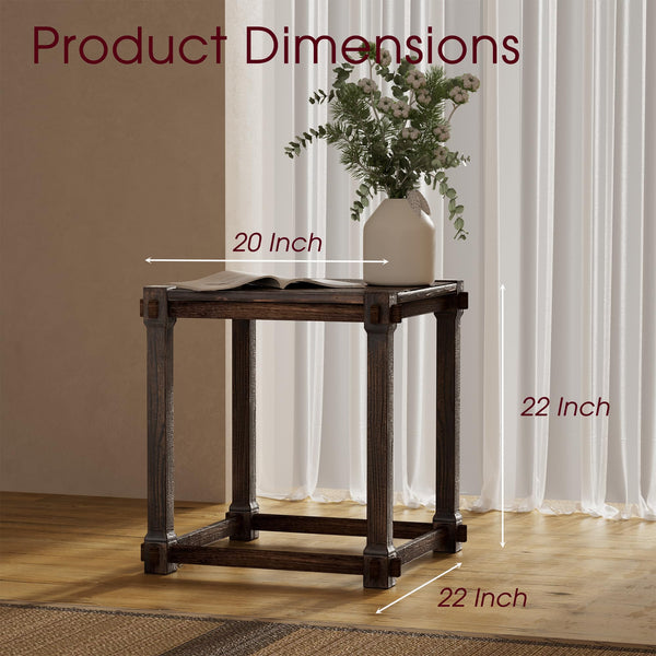Vintage Solid Wood Side Table with Mortise & Tenon Construction