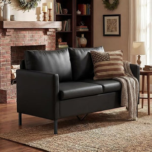 Small Linen Loveseat Sofa with Iron Legs