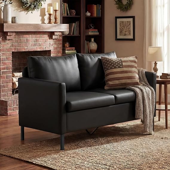 Small Linen Loveseat Sofa with Iron Legs