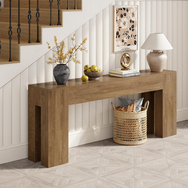 79-Inch Farmhouse Console Table with Wooden Double Base