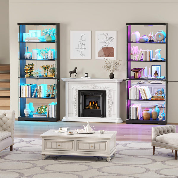 Glass Display Cabinet with RGB LED Lights & Lockable Doors
