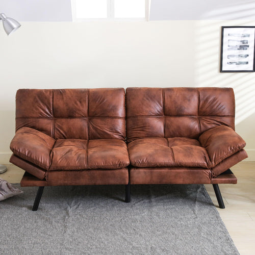 71" Convertible Futon Sofa Bed with Adjustable Backrest & Armrest