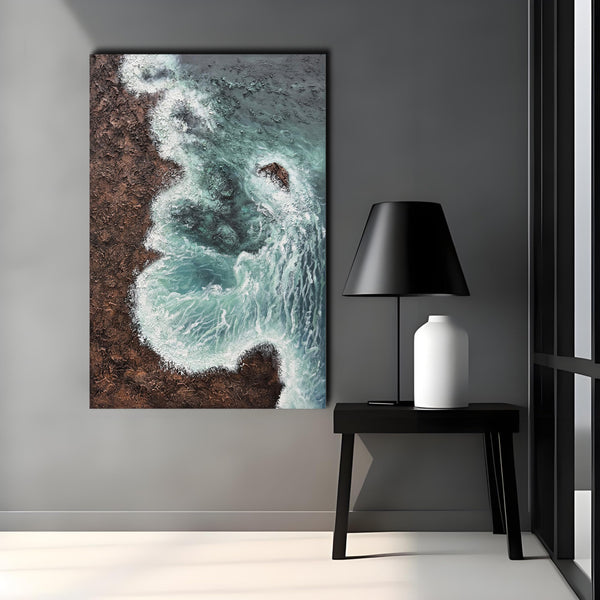 24x36" Hand-Painted 3D Texture Abstract Sea Wave Oil Painting – Modern Minimalist Canvas Wall Art