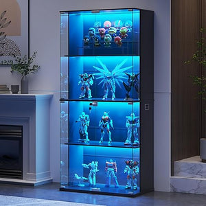Arch Display Cabinet with Glass Doors, LED Lights & Drawer – 73" Tall