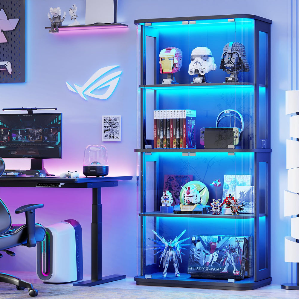 4-Tier Glass Display Cabinet with LED Lights & Motion Sensor