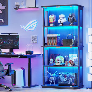 4-Tier Glass Display Cabinet with LED Lights & Motion Sensor