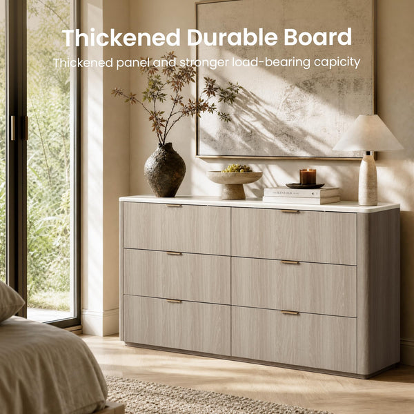 6-Drawer Bedroom Dresser with Faux Travertine Top