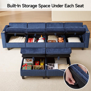 110" U-Shaped Modular Sectional Sofa with Storage & Charging