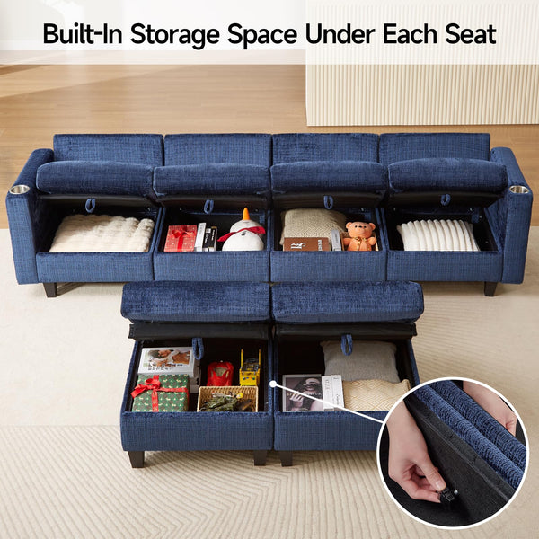 110" U-Shaped Modular Sectional Sofa with Storage & Charging