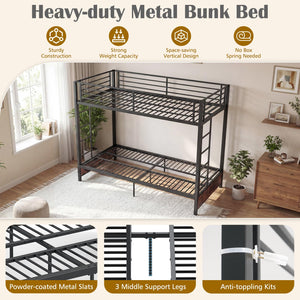 Twin Over Twin Futon Bunk Bed with Ladders & Guardrails