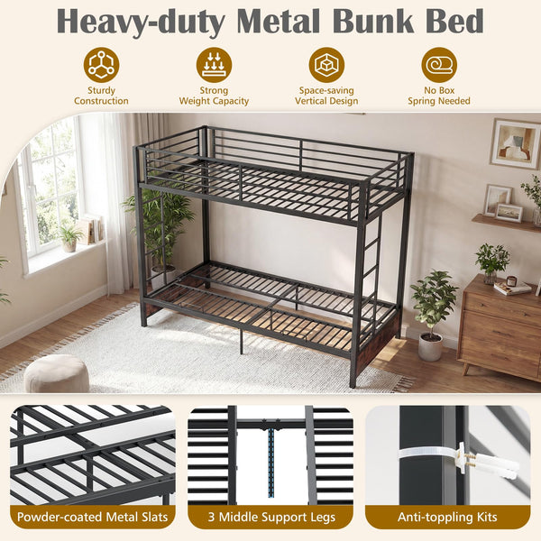 Twin Over Twin Futon Bunk Bed with Ladders & Guardrails