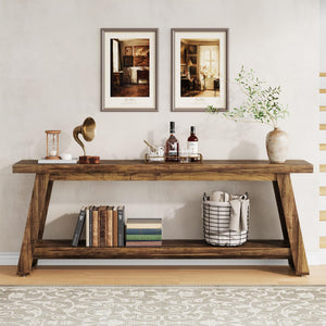 70.9" Farmhouse Console Table with 2-Tier Storage