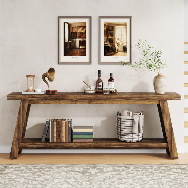 70.9" Farmhouse Console Table with 2-Tier Storage