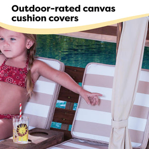 Kids Outdoor Double Chaise Lounge with Canopy & Cup Holders