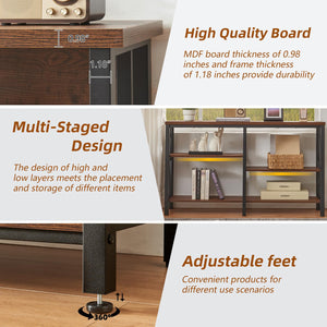 Industrial Console Table with Open Shelves – 47 Inch, Brown