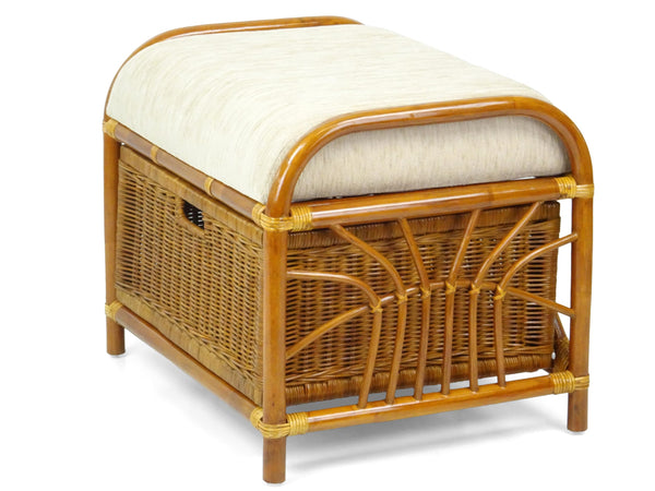 Rattan Wicker Ottoman with Basket and Cushion