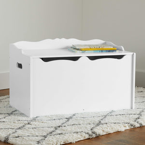 Amazon Basics Kids Wooden Toy Storage Chest with Safety Lid, Spacious Organizer for Bedroom, White, 30" x 18" x 19"
