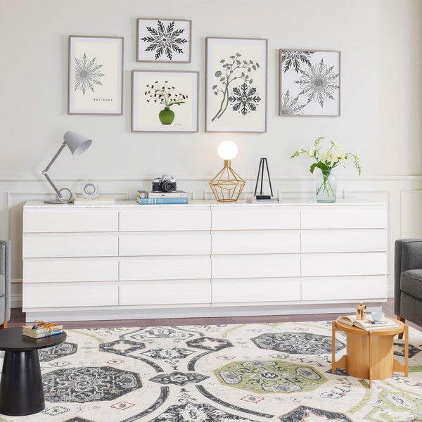 8-Drawer White Wood Dresser with Storage