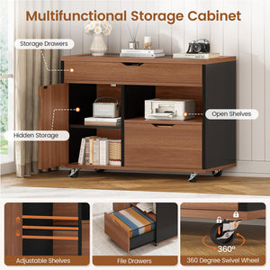 L-Shaped Desk with File Cabinet & Power Outlets