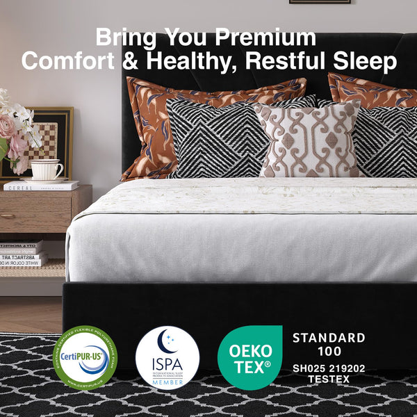 Queen Bed Frame with LED Lights, Drawers & Charging Station
