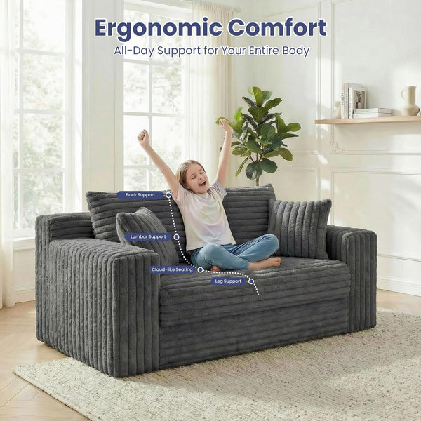 Convertible Sofa Bed Boneless Loveseat Sleeper with 4 Pillows & Detachable Cushion