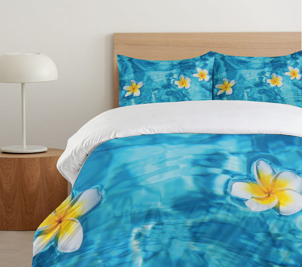 Queen Duvet Cover Set – Tropical Floral Blue Yellow