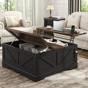 40" Square Lift Top Coffee Table with Power Outlets & Hidden Storage