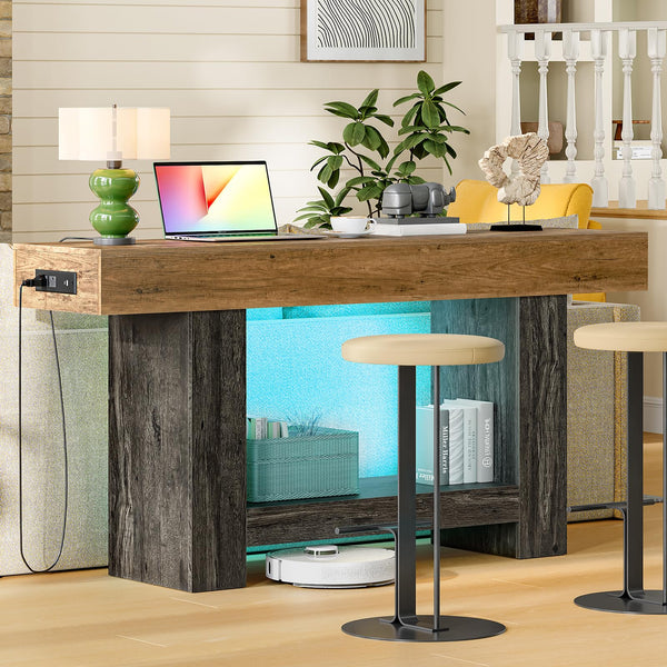 Console Table with LED Lights & Charging Station