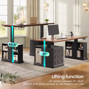 Electric Standing Desk with Drawers, Storage Shelves & Power Outlets – 63 Inch