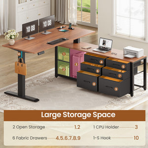 L-Shaped Electric Standing Desk 55" x 55" with 6 Drawers, Storage & Power Outlet